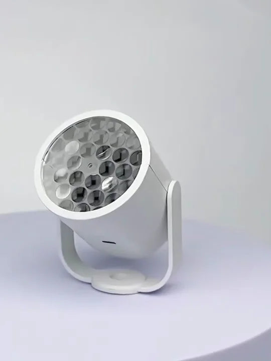 Mini projetor branco com base de apoio, foto do vídeo original