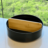 Organizador Giratório Lume com Divisória de Bambu Preto 25,5cm