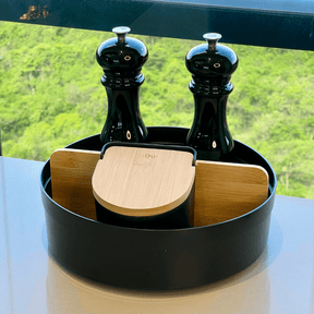 Organizador Giratório Lume com Divisória de Bambu Preto 25,5cm