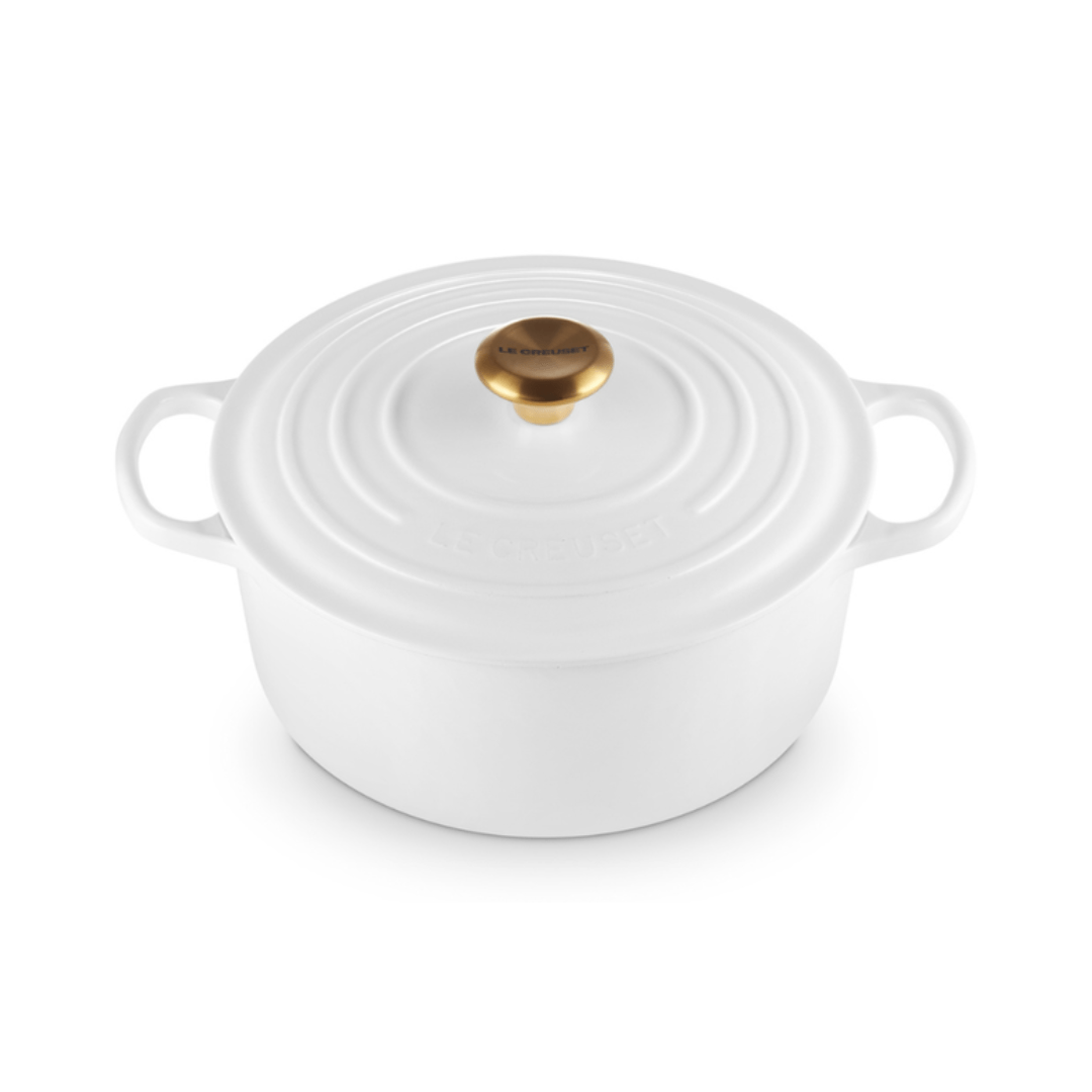 Panela Redonda Signature Branca com Pegador Dourado 26cm Le Creuset