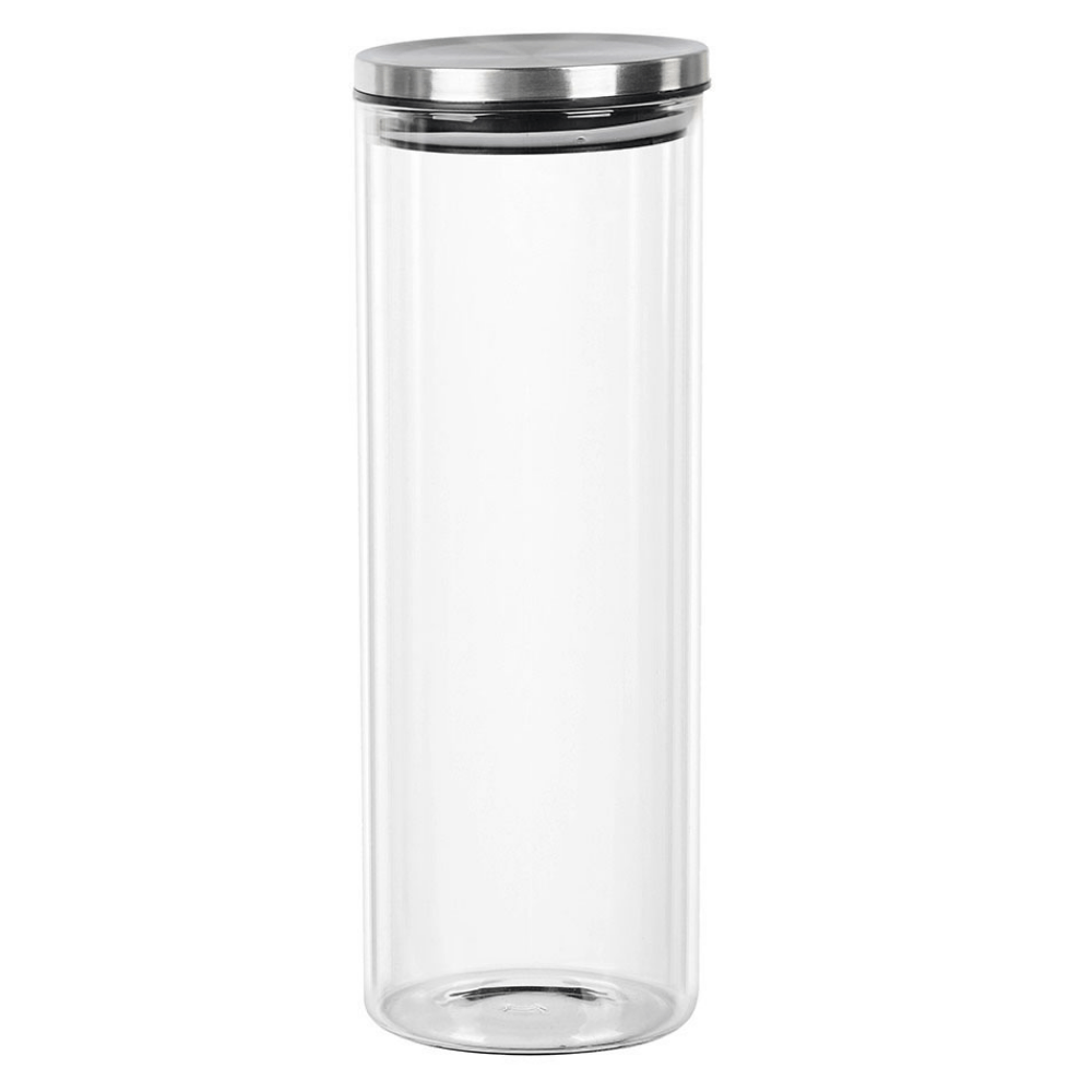Porta Mantimento Redondo em Vidro Borossilicato Tampa De Metal Prata - 1,8L
