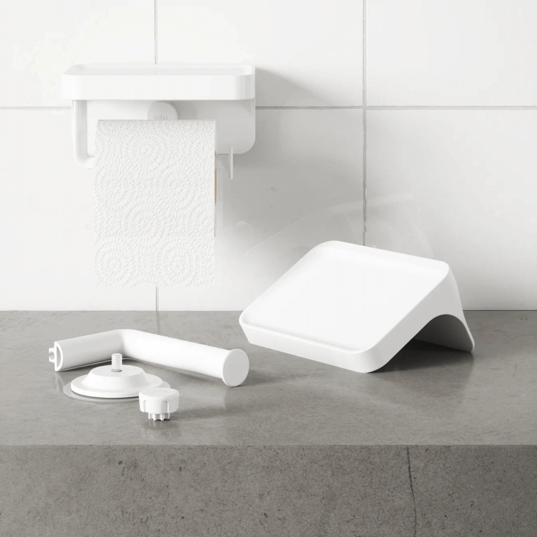 Porta Papel Higiênico com Porta Objeto Fixação Adesivo Branco Linha Flex