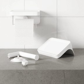 Porta Papel Higiênico com Porta Objeto Fixação Adesivo Branco Linha Flex