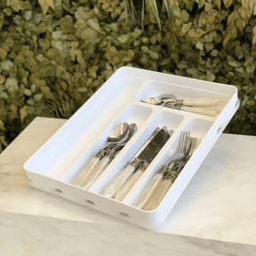 Porta Talheres e Utensílios Organizador de Gaveta em Polipropileno com Tampa Branco Logic