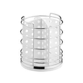 Porta Talheres Utensílios Branco e Cromado 15cm