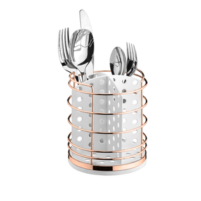 Porta Talheres Utensílios Branco e Rose Gold 15cm