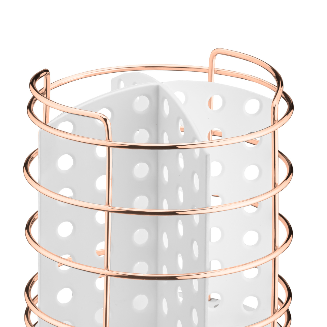 Porta Talheres Utensílios Branco e Rose Gold 15cm