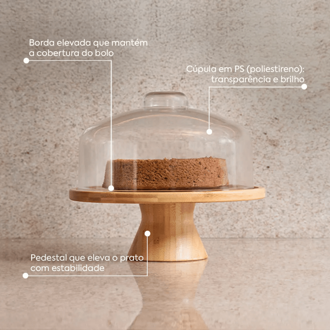 Boleira em Bambu Pedestal com Tampa de Plástico Brisa 26,5cm