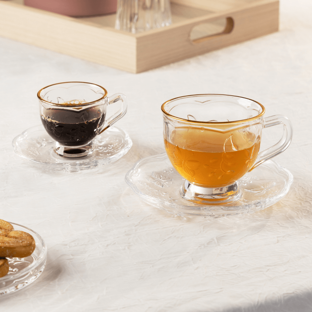 Xicara de Café com Pires de Cristal Fio de Ouro New Butterfly 80ml
