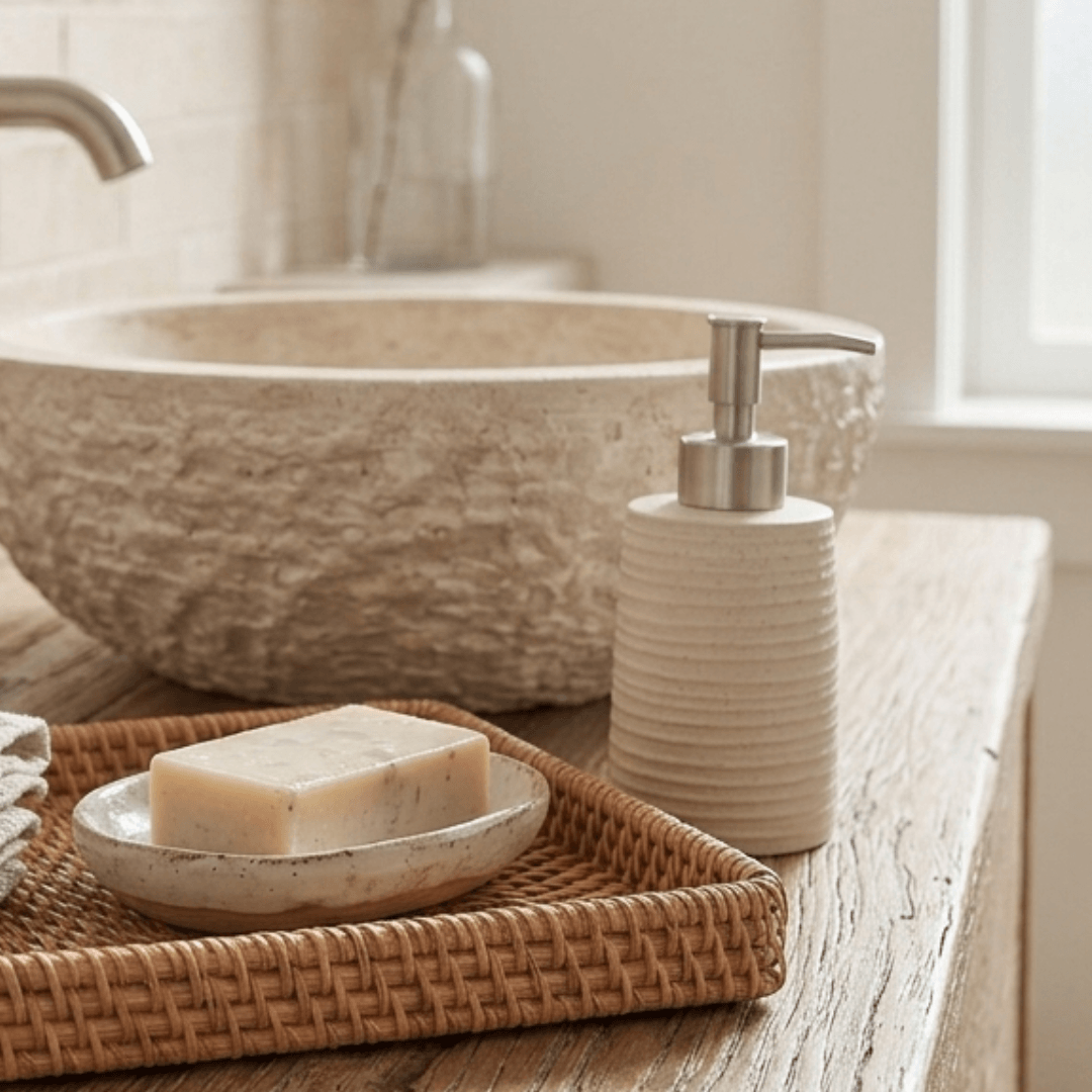Porta Sabonete Liquido Classic em Cimento Creme 19cm