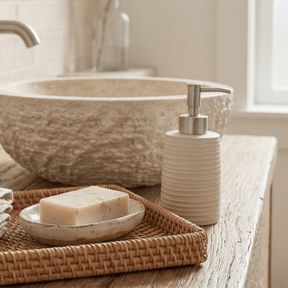 Porta Sabonete Liquido Classic em Cimento Creme 19cm