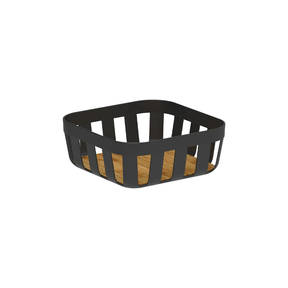 Cesto de Pão Lume Plástico e Bambu Preto 24cm