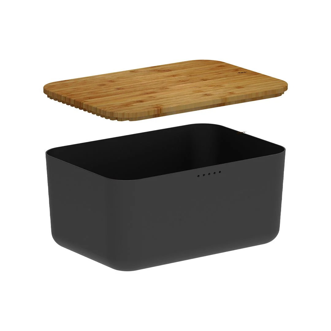 Porta Pão Lume Preto com Tampa de Bambu 9,5L