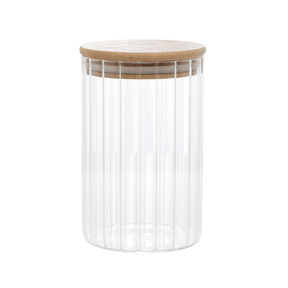 Pote de Vidro Canelado com Tampa de Bambu 510ml