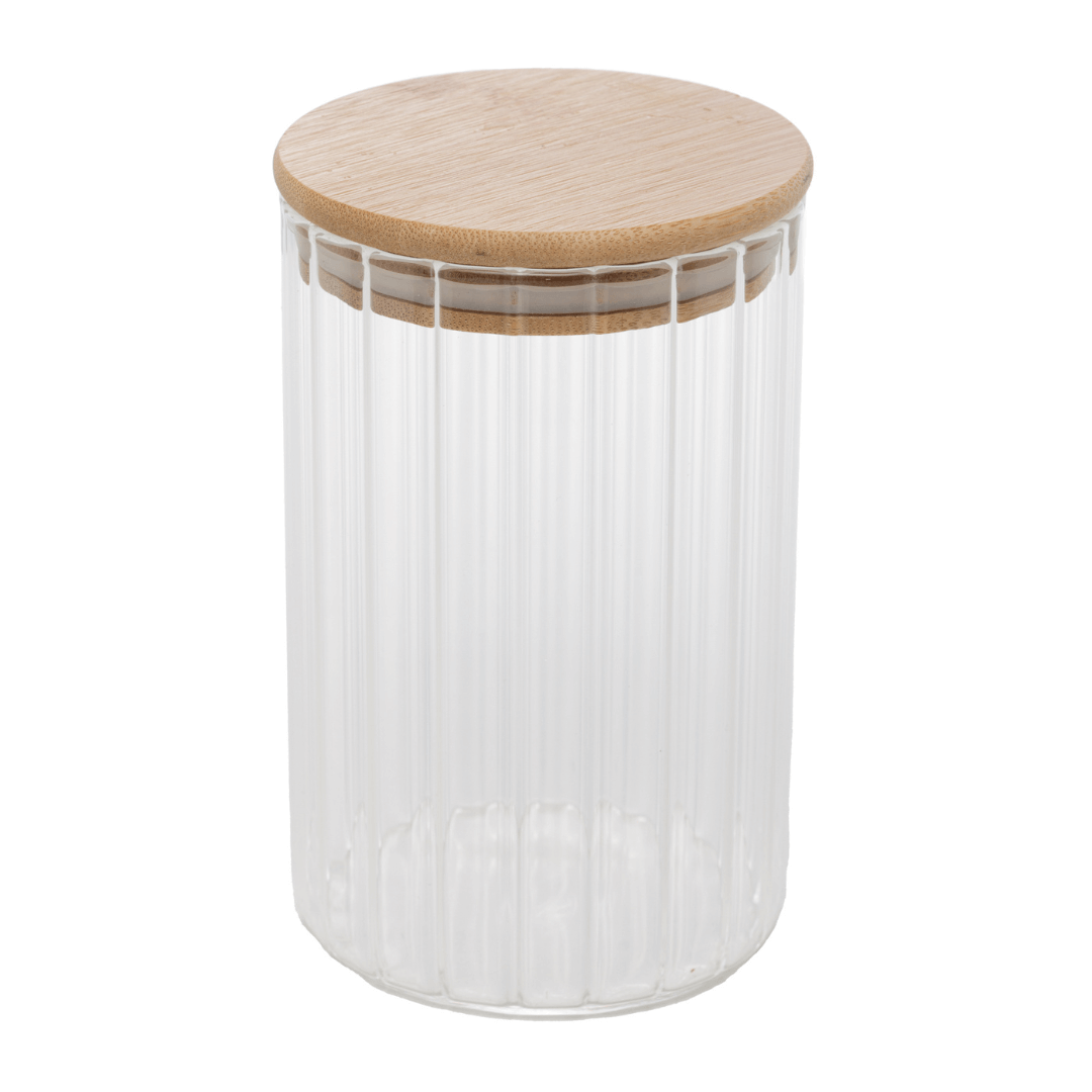 Pote de Vidro Canelado com Tampa de Bambu 510ml