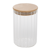 Pote de Vidro Canelado com Tampa de Bambu 510ml