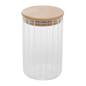 Pote de Vidro Canelado com Tampa de Bambu 510ml