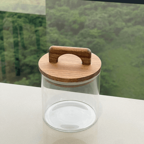 Pote de Vidro com Tampa de Acacia 700ml