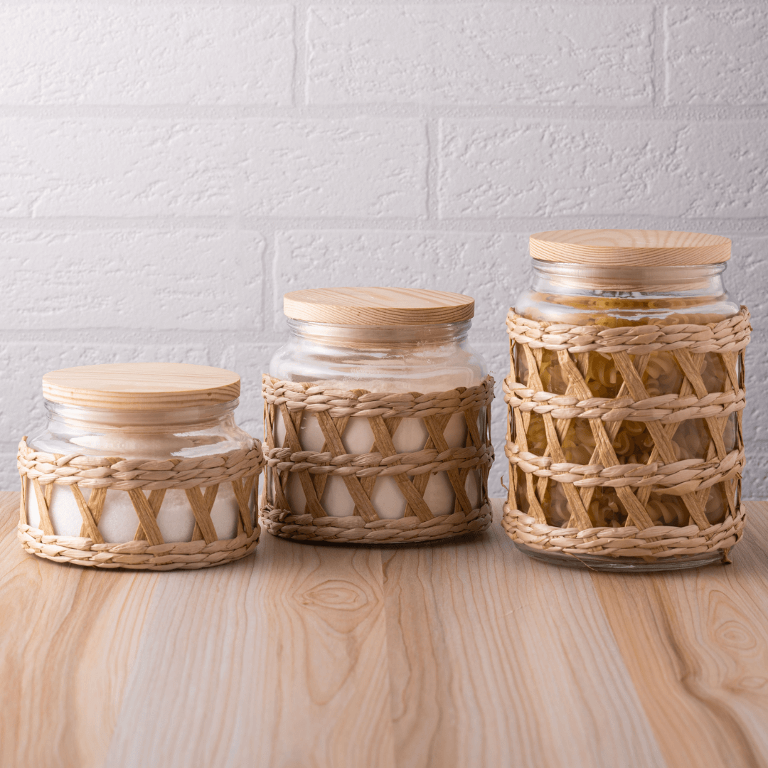 Pote de Vidro com Tampa em Madeira Sisal 520ml