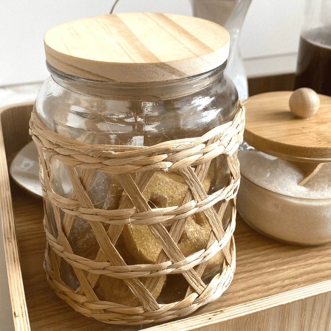 Pote de Vidro com Tampa em Madeira Sisal 750ml