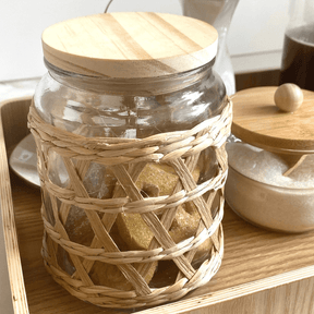 Pote de Vidro com Tampa em Madeira Sisal 750ml
