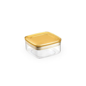 Pote Hermético Quadrado Vedação Tripla Tampa Metalizada Dourada Fosco 425ml