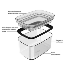 Pote Porta Mantimento Organizador Retangular com Tampa Hermética Natural  Block  650ml