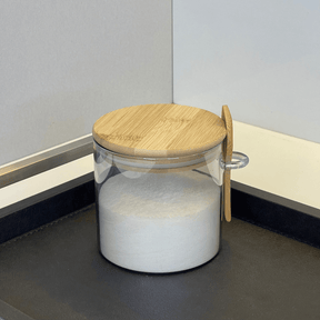 Pote Porta Mantimentos Vidro Borossilicato Cinza com Tampa e Colher de Bambu 500ml