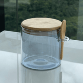 Pote Porta Mantimentos Vidro Borossilicato Cinza com Tampa e Colher de Bambu 500ml