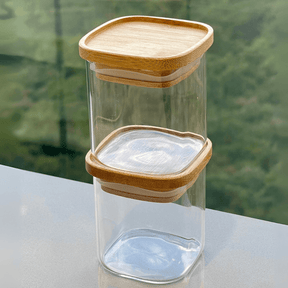 Pote Hermético de Vidro com Tampa Empilhável de Bambu 150ml