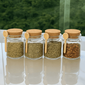 Kit 4 Potes de Vidro Tampa Rolha com Colher Bambu 240ml