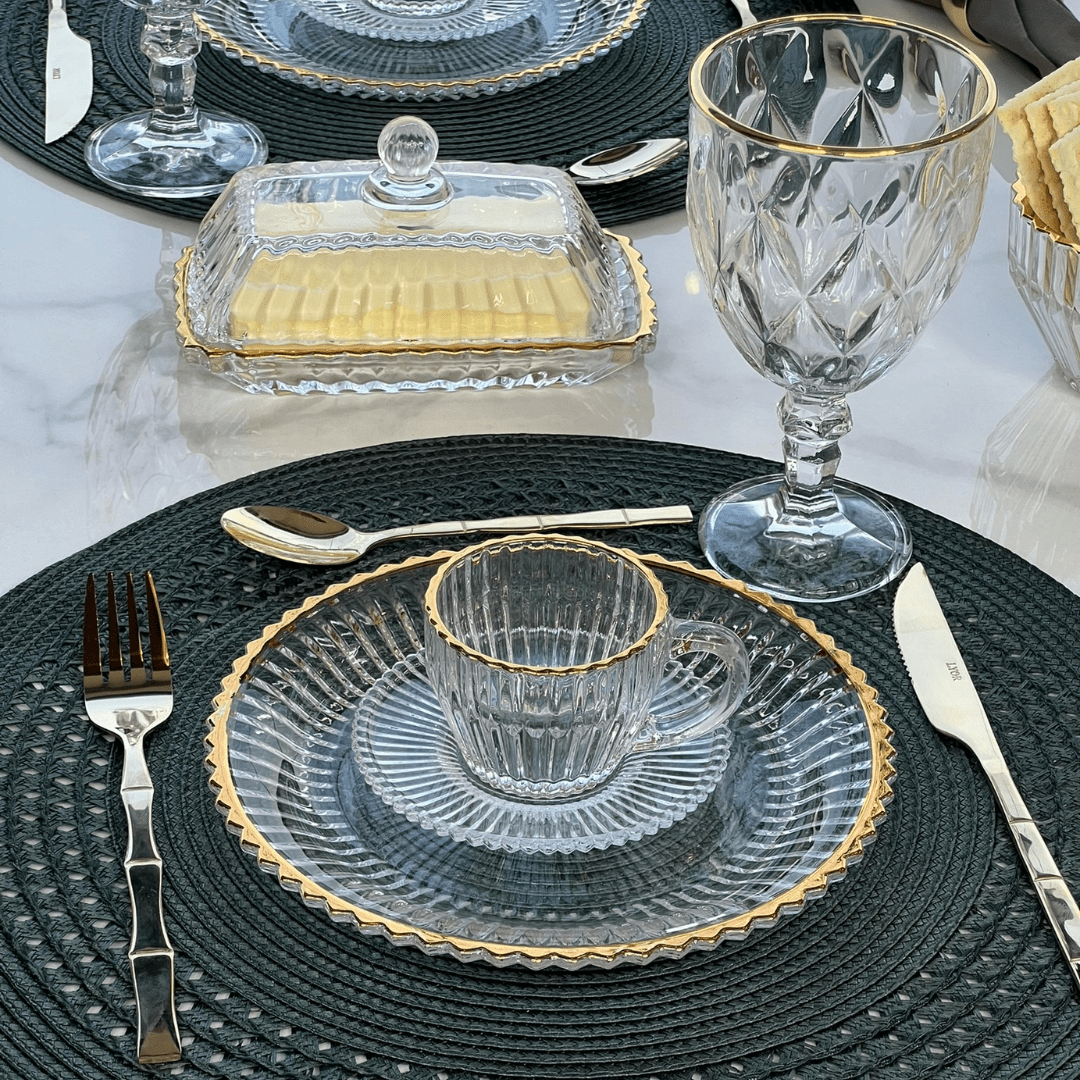 Faqueiro Elegant Estilo Bambu em Aço Inox Champanhe 16 Peças