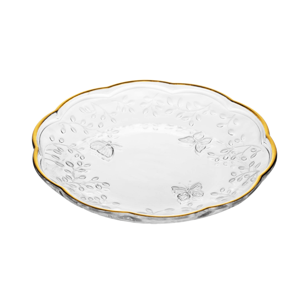 Prato de Sobremesa New Butterfly com Fio de Ouro 20cm