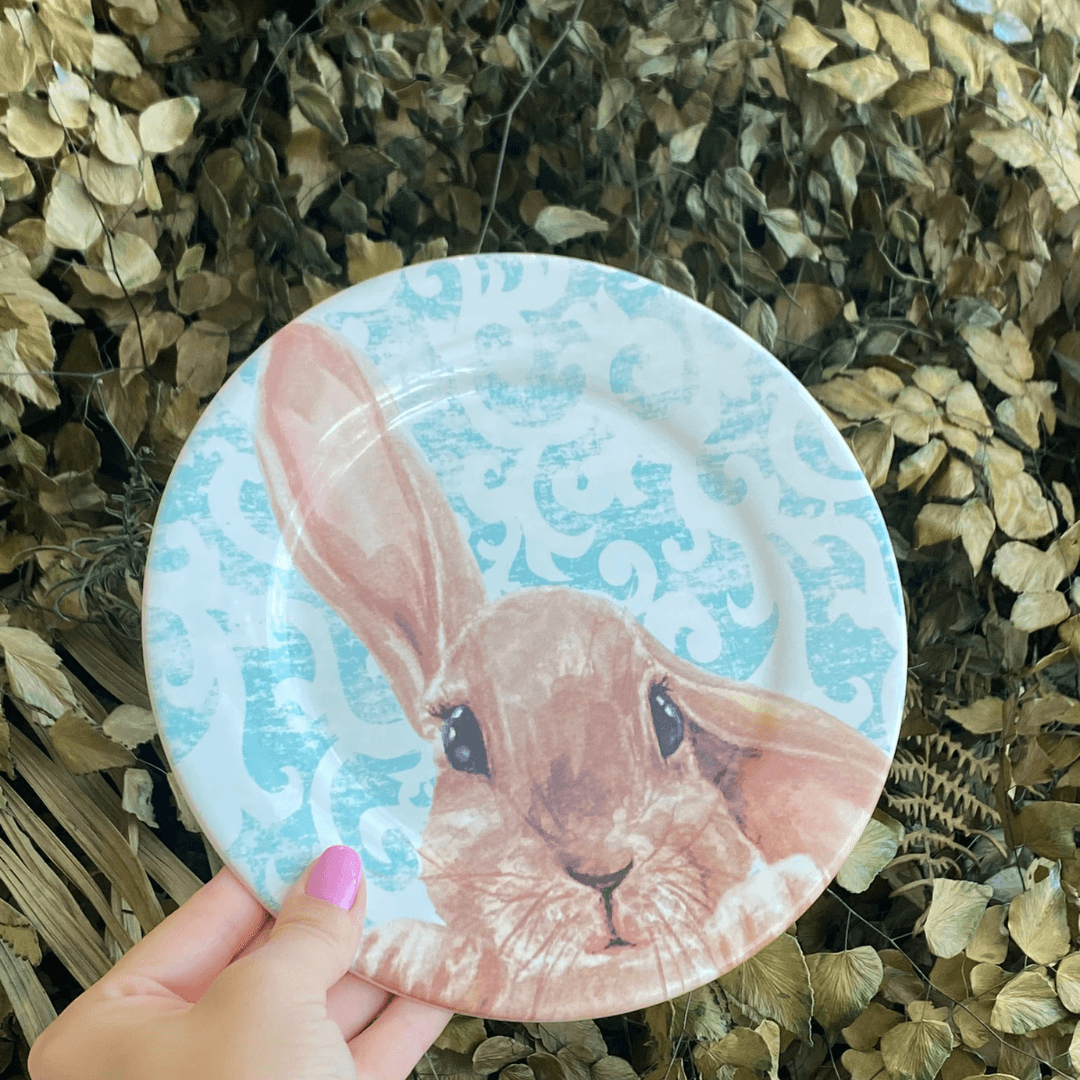 Prato de Sobremesa Páscoa Coelho Sweet Easter Branco e Verde 20cm