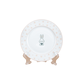 Prato de Sobremesa Pascoa com Coelho Branco e Rosa 19cm