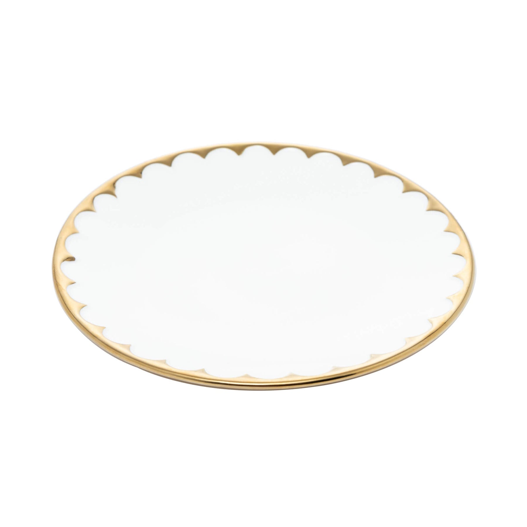 Prato de Sobremesa Porcelana Egg Branca e Dourada 19cm