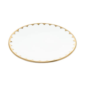 Prato de Sobremesa Porcelana Egg Branca e Dourada 19cm