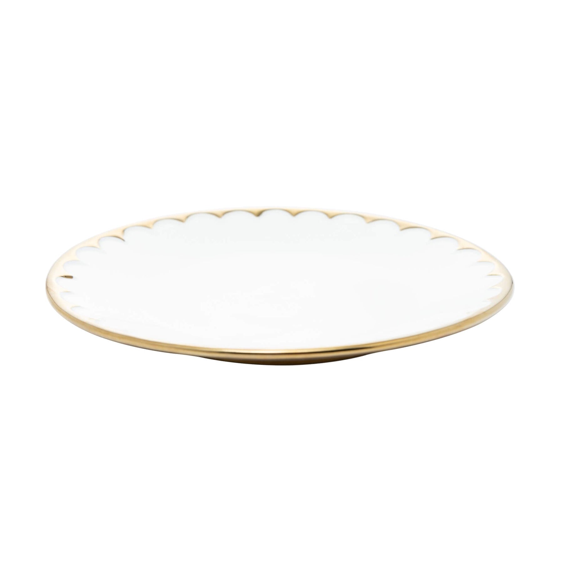 Prato de Sobremesa Porcelana Egg Branca e Dourada 19cm