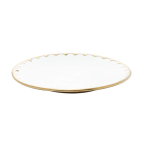 Prato de Sobremesa Porcelana Egg Branca e Dourada 19cm