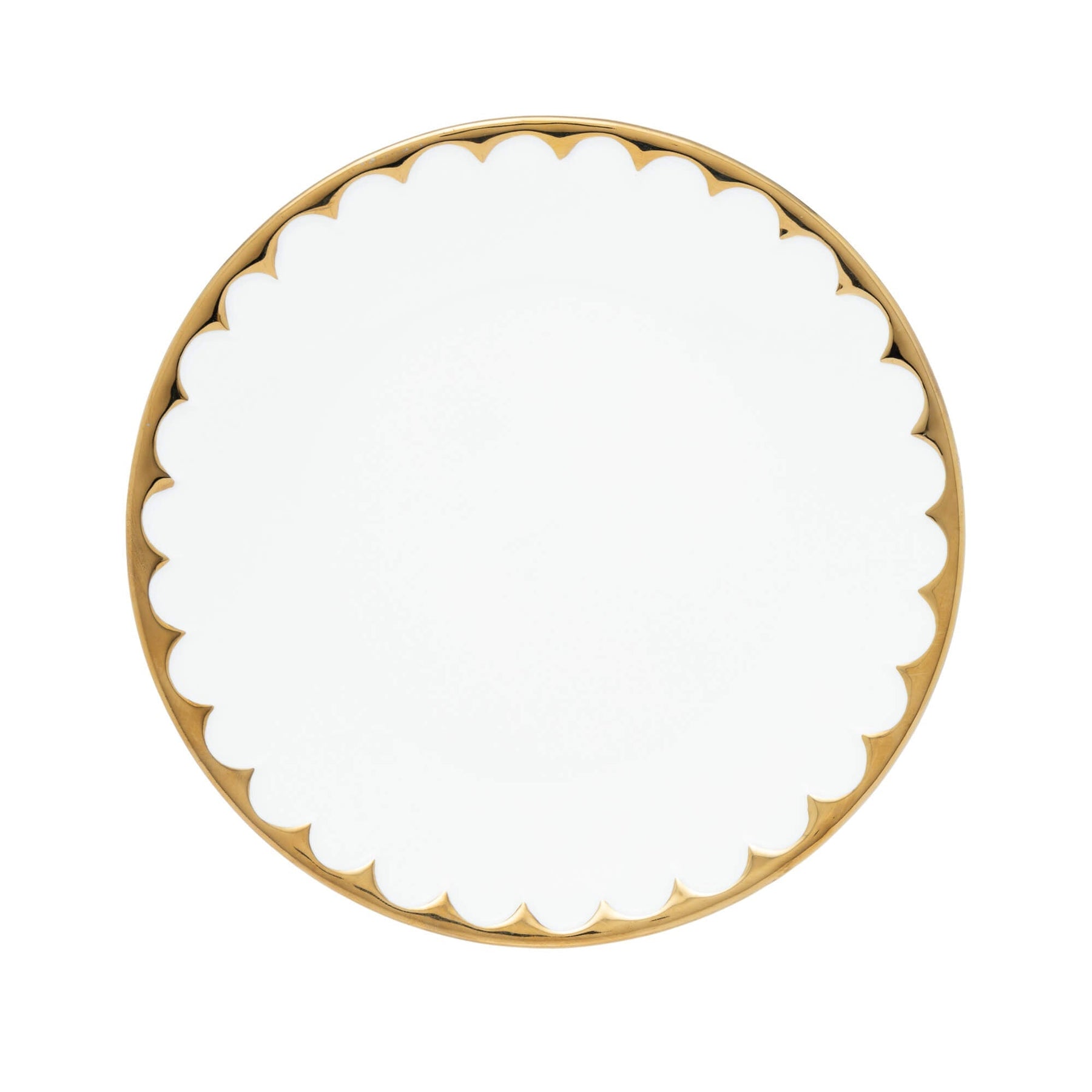 Prato de Sobremesa Porcelana Egg Branca e Dourada 19cm