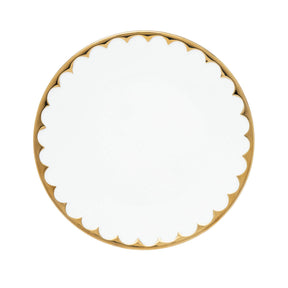 Prato de Sobremesa Porcelana Egg Branca e Dourada 19cm