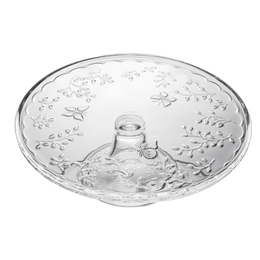 Prato para Bolo com Pé em Cristal Ecológico New Buterfly 30cm