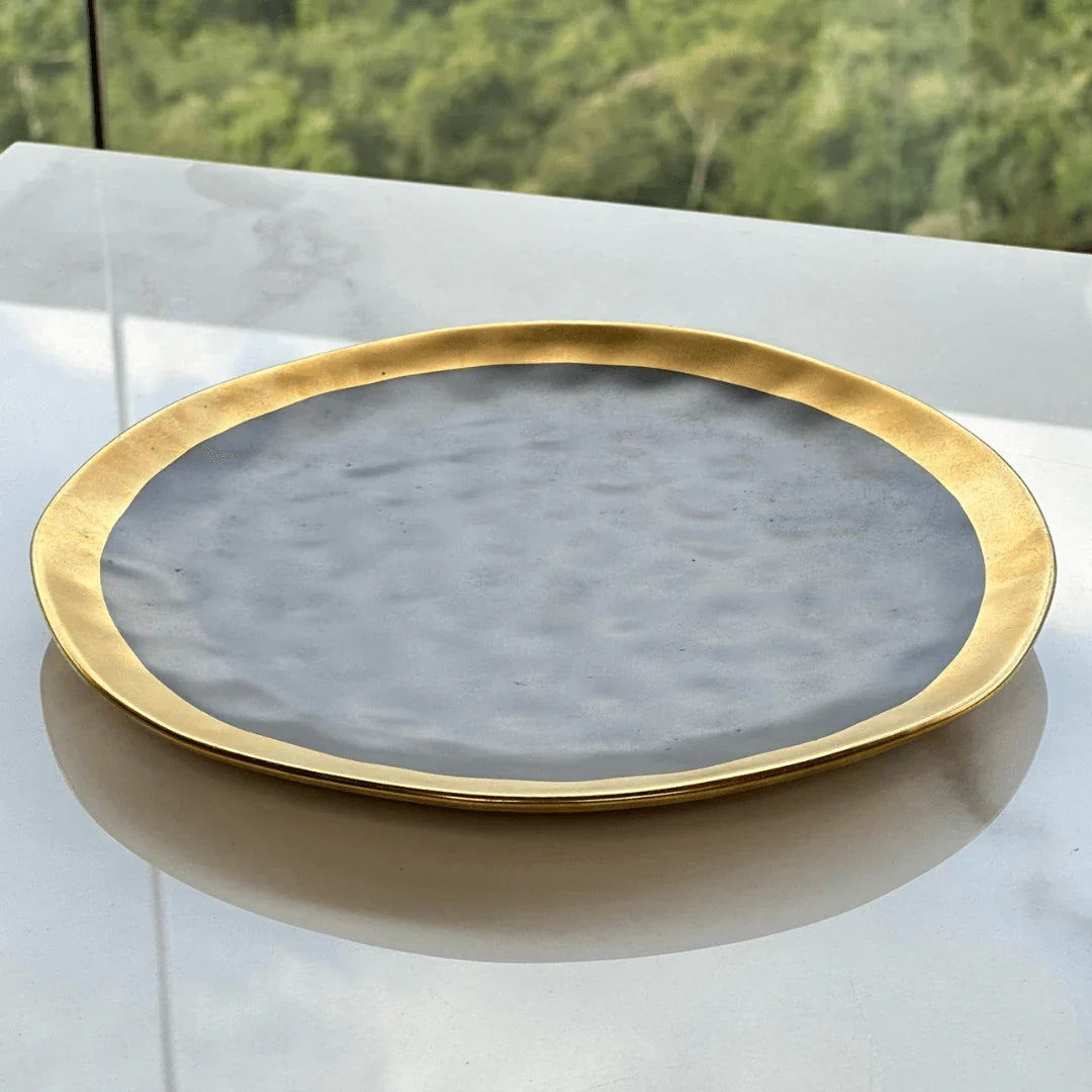 Kit Mesa Posta Dubai Preto e Dourado 3 Peças