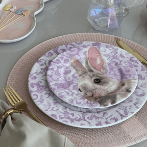 Prato Sobremesa Sweet Easter Pascoa Branco e Roxo