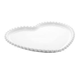 Prato de Sobremesa Coração Porcelana Beads Bolinha Branco - 20 cm
