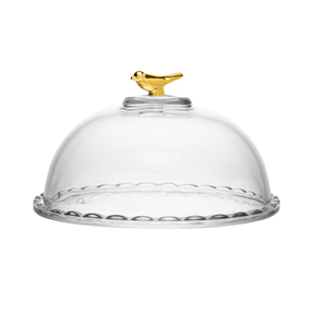 Queijeira com Tampa de Cristal Golden Bird 20cm