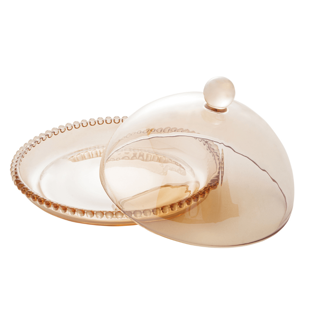 Queijeira Cristal Pearl Bolinha Âmbar - 20 cm