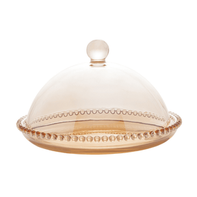 Queijeira Cristal Pearl Bolinha Âmbar - 20 cm