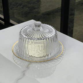 Queijeira Radial em Cristal com Tampa Fio de Ouro 20cm