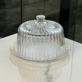Queijeira Radial em Cristal com Tampa Fio de Ouro 20cm